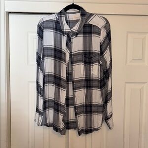MELLODAY Black and White Casual Button Down Shirt